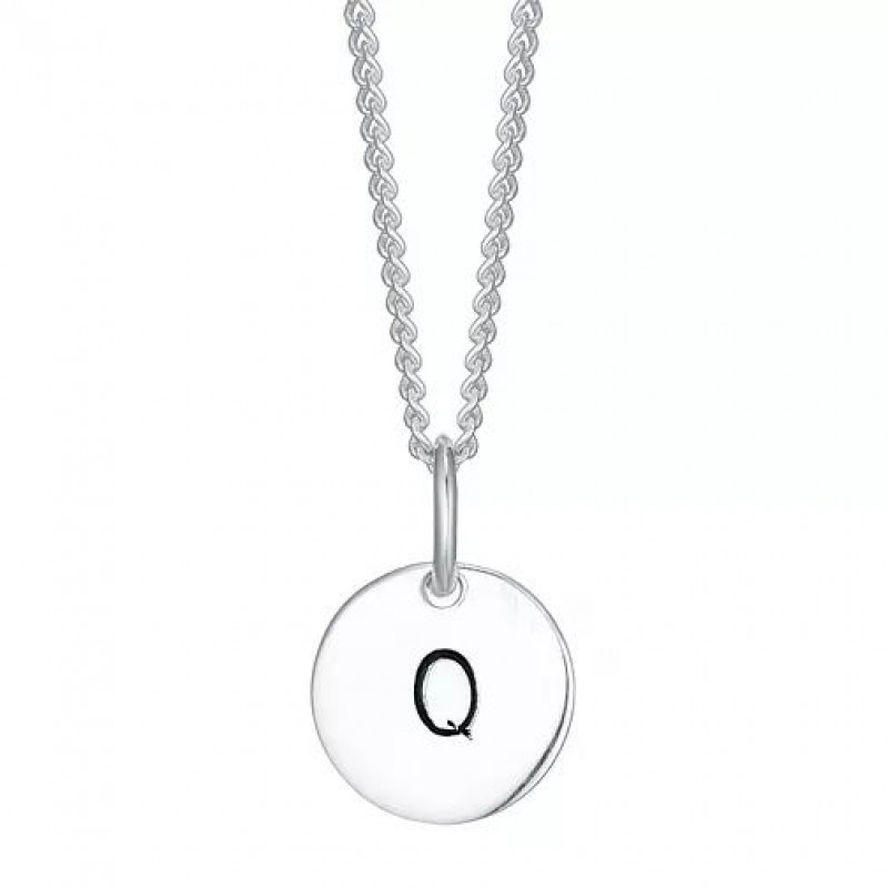 FINEFEY Sterling Silver  Initial Q Disc Pendant Ne...