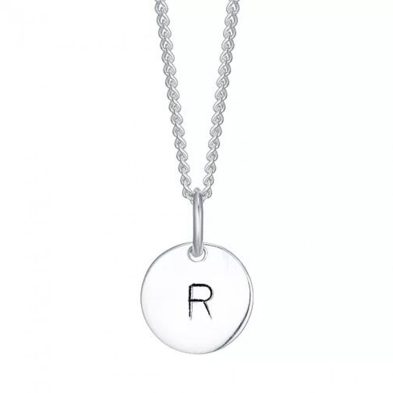 FINEFEY Sterling Silver  Initial R Disc Pendant Ne...