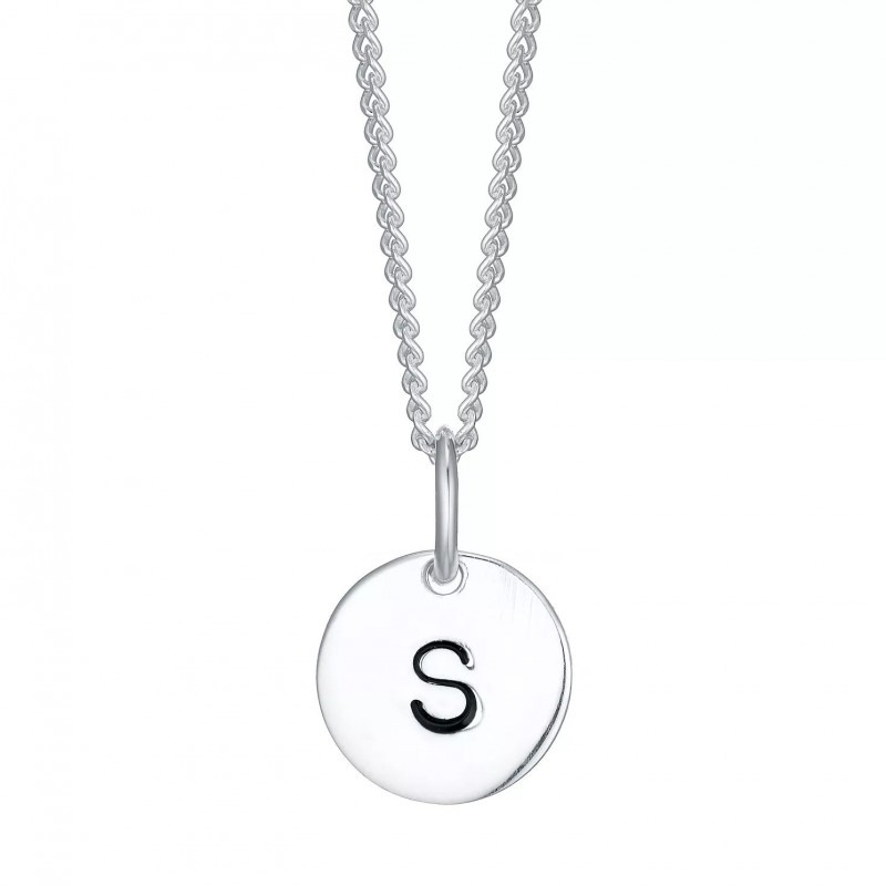 FINEFEY Sterling Silver  Initial S Disc Pendant Ne...