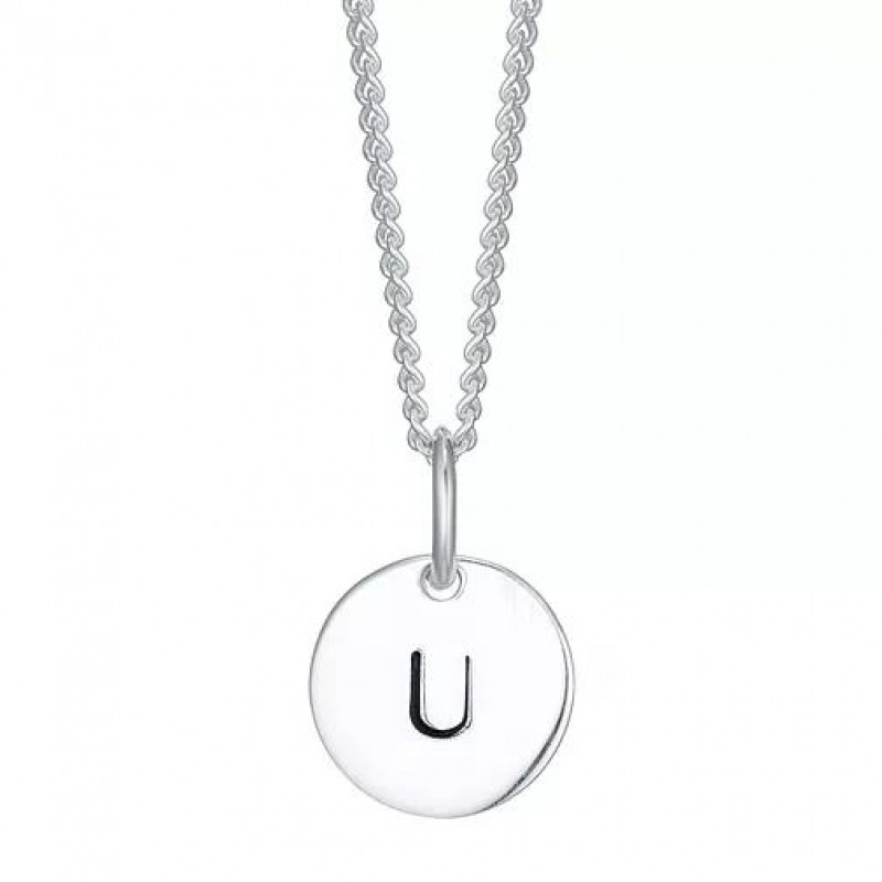 FINEFEY Sterling Silver  Initial U Disc Pendant Ne...