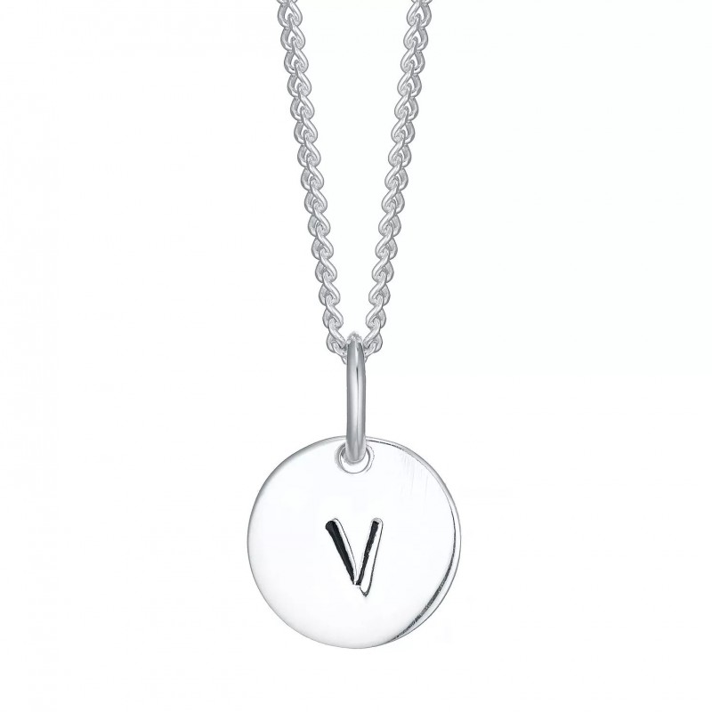 FINEFEY Sterling Silver  Initial V Disc Pendant Ne...