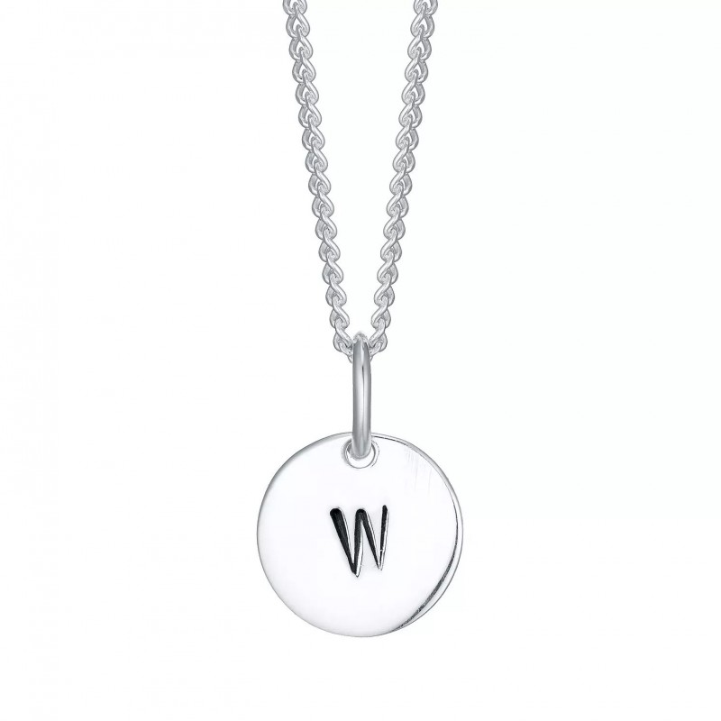 FINEFEY Sterling Silver  Initial W Disc Pendant Ne...