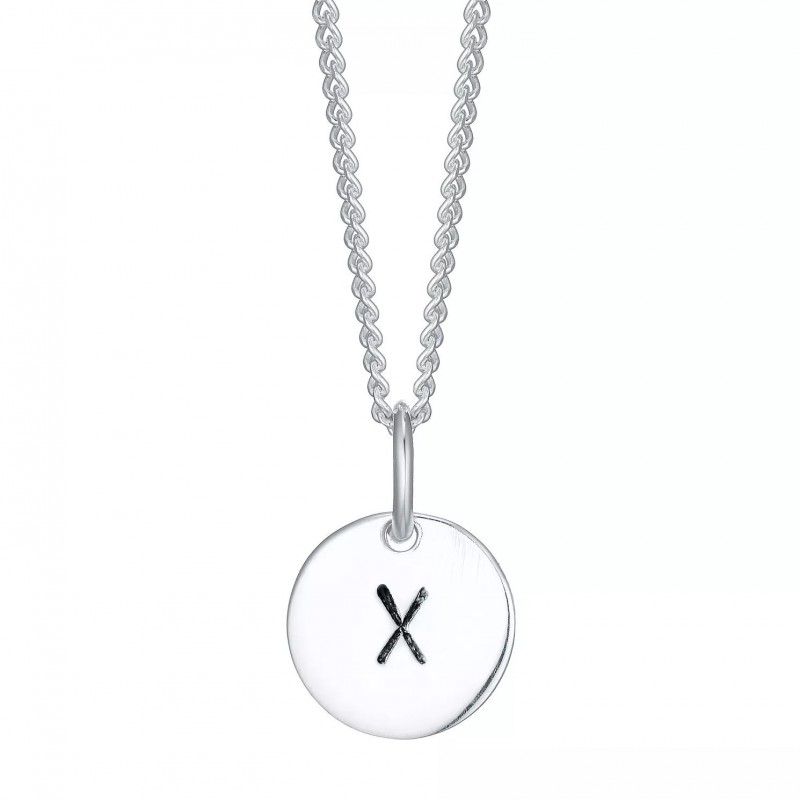 FINEFEY Sterling Silver  Initial X Disc Pendant Ne...