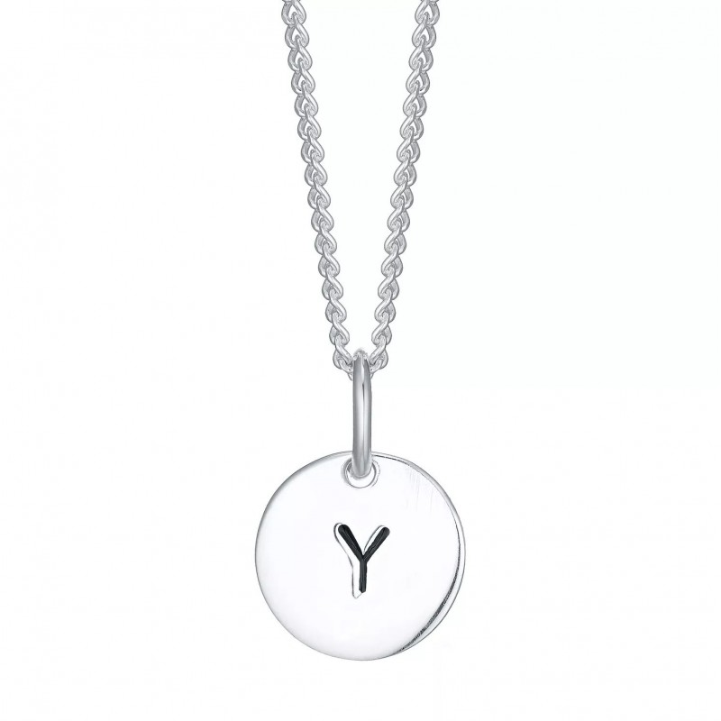 FINEFEY Sterling Silver  Initial Y Disc Pendant Ne...