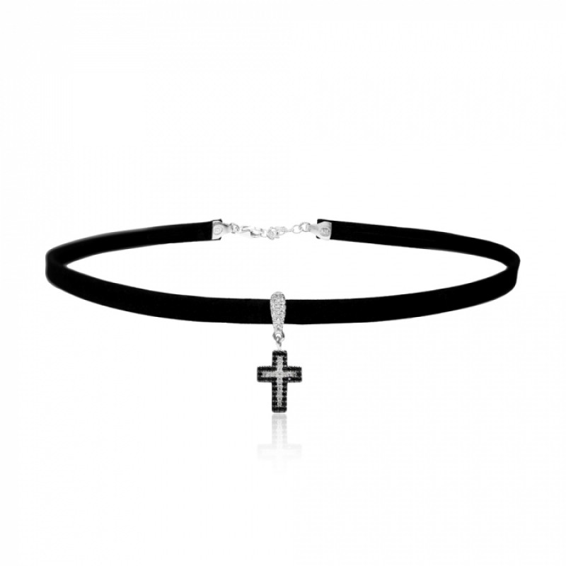 FINEFEY Sterling Silver Black Zircon Cross Pendant...