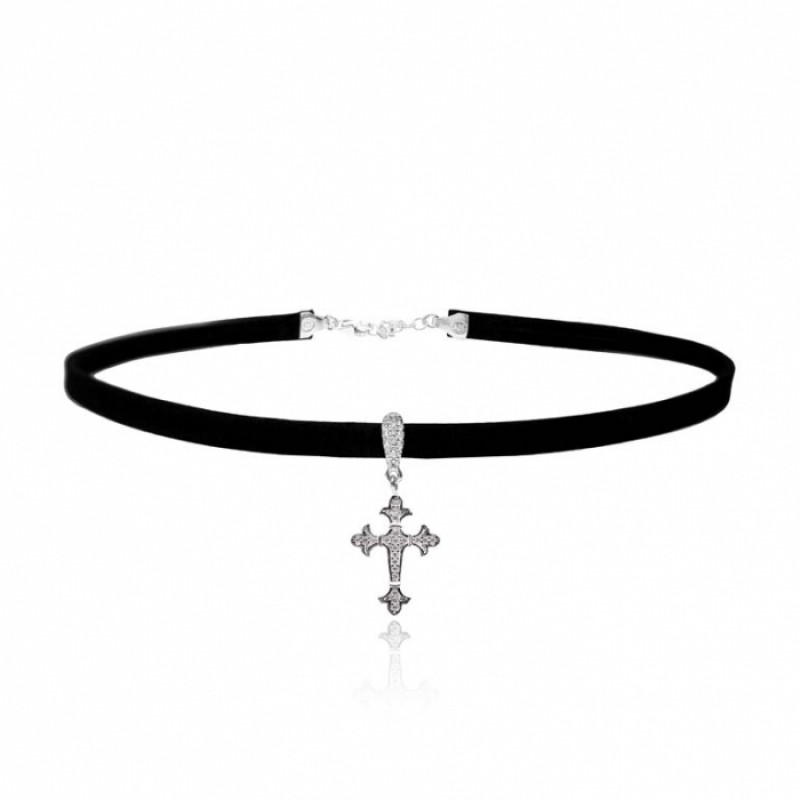 FINEFEY Sterling Silver Zircon Delicate Cross Pend...