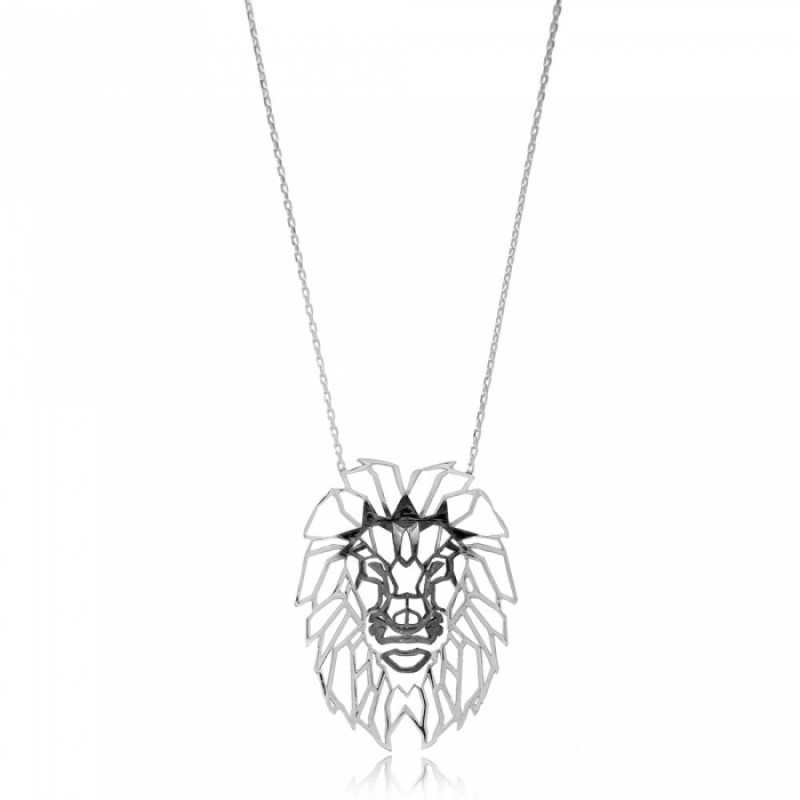 FINEFEY Sterling Silver Origami Lion Pendant Neckl...