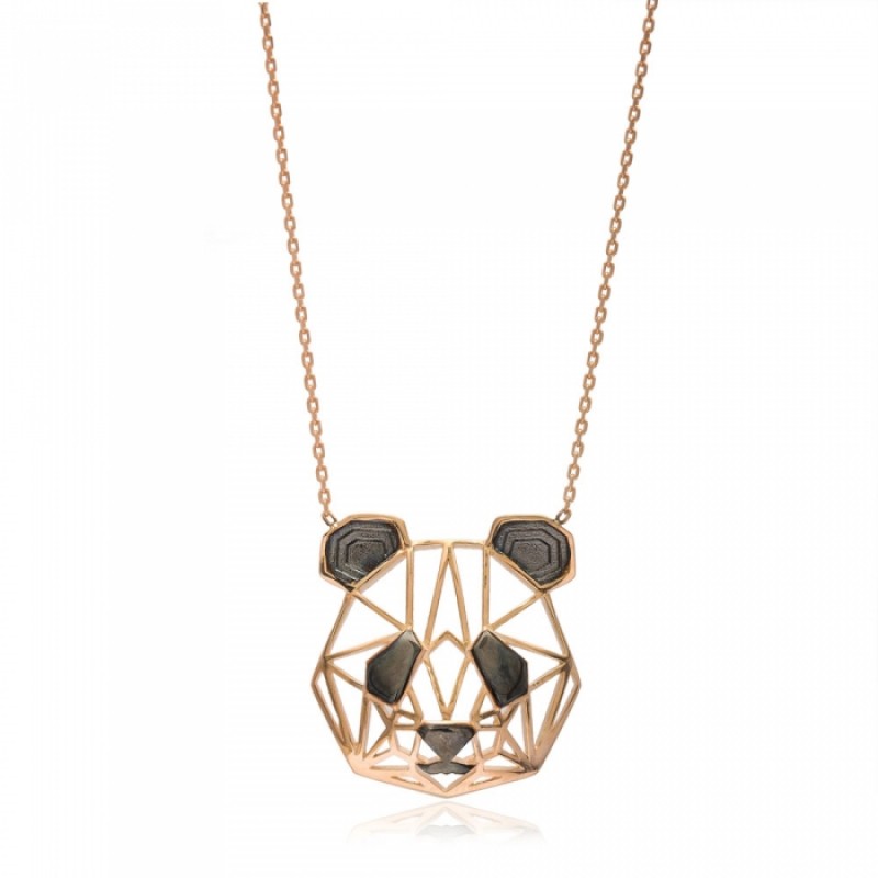 Rose Gold Plated Panda Origami Pendant Necklace 