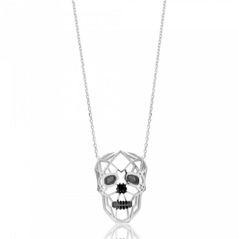 FINEFEY Sterling Silver Skull Head Origami Pendant...