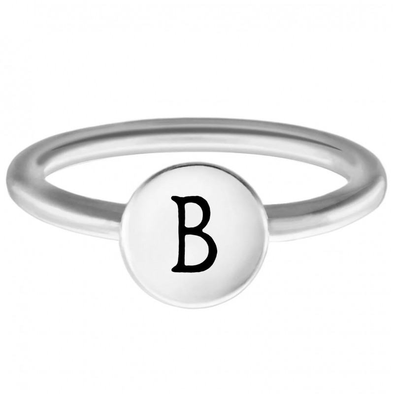 FINEFEY Sterling Silver B Alphabet Disc Ring 