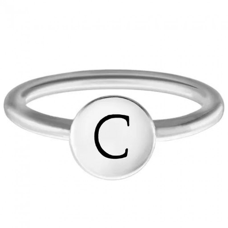 FINEFEY Sterling Silver C Alphabet Disc Ring 