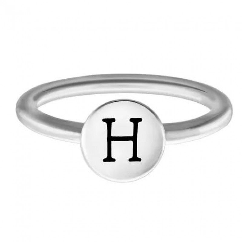 FINEFEY Sterling Silver H Alphabet Disc Ring 