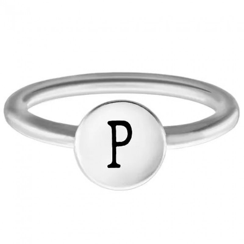 FINEFEY Sterling Silver P Alphabet Disc Ring 