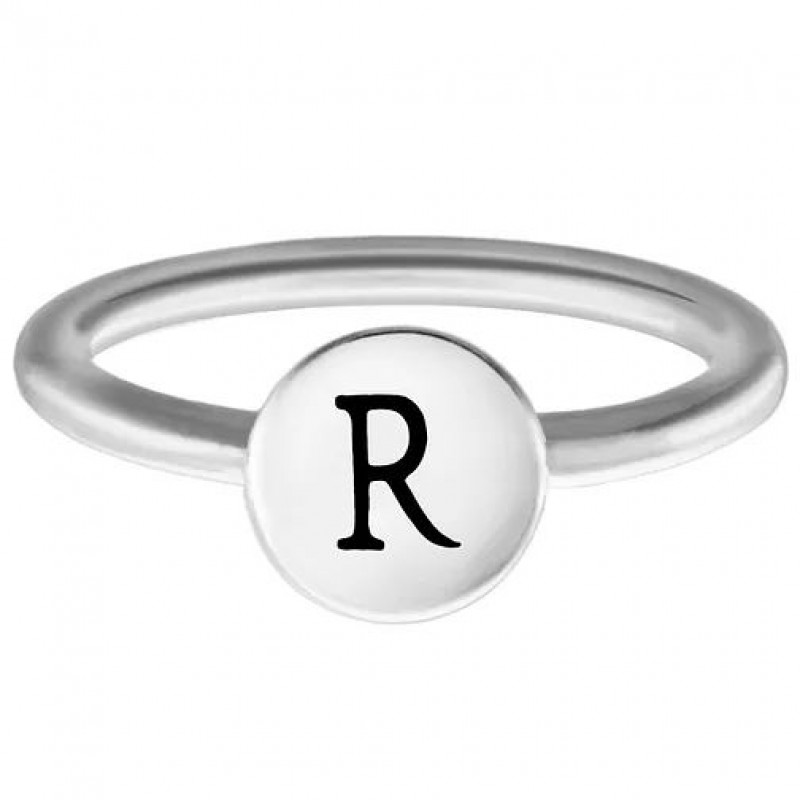 FINEFEY Sterling Silver R Alphabet Disc Ring 
