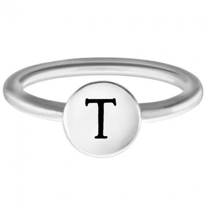 FINEFEY Sterling Silver T Alphabet Disc Ring 