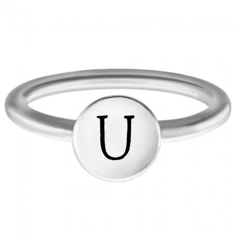 FINEFEY Sterling Silver U Alphabet Disc Ring 