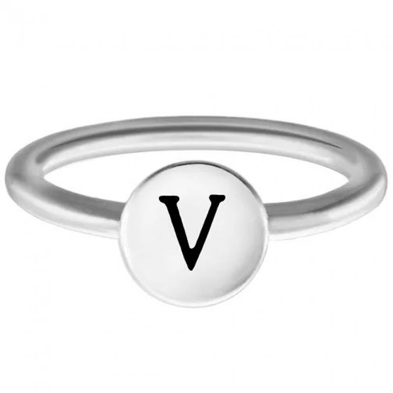 FINEFEY Sterling Silver V Alphabet Disc Ring 