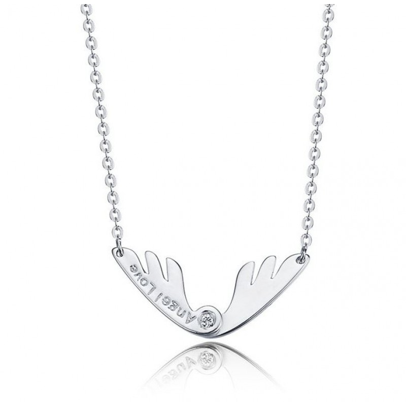 925 Sterling Silver Angel Deer Horn Necklace