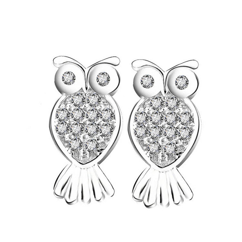 925 Sterling Silver Owl Design with White Zircon S...