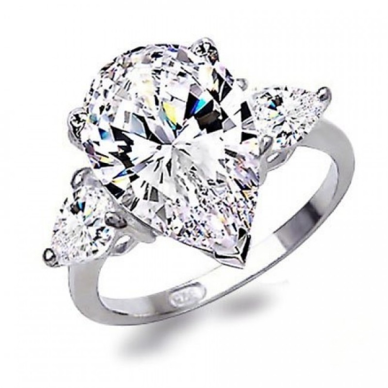 925 Sterling Silver Tear Drop White Zircon Ring