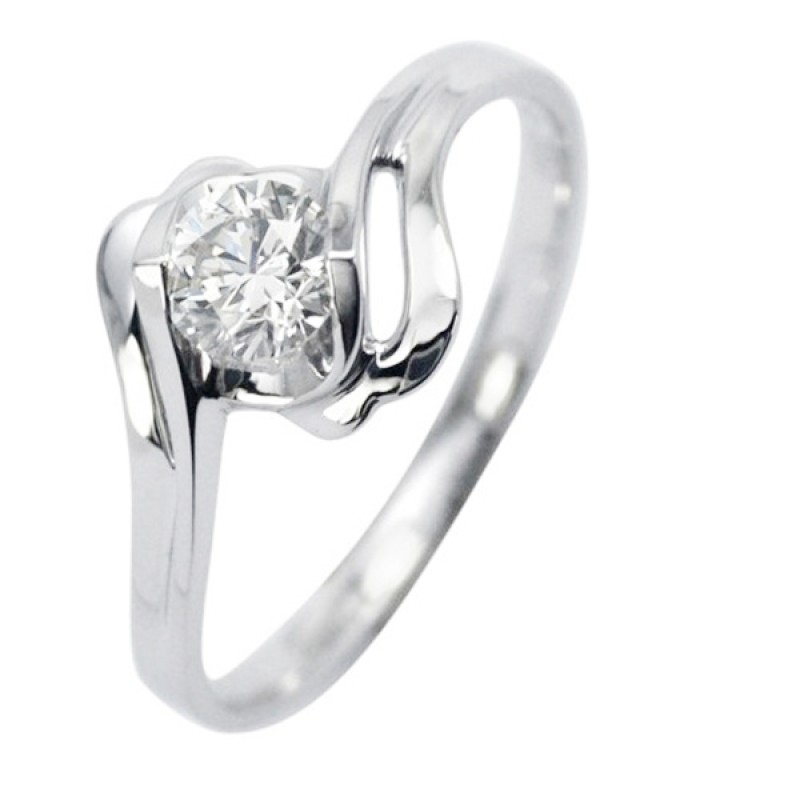 925 Sterling Silver Solitary White Zircon Ring