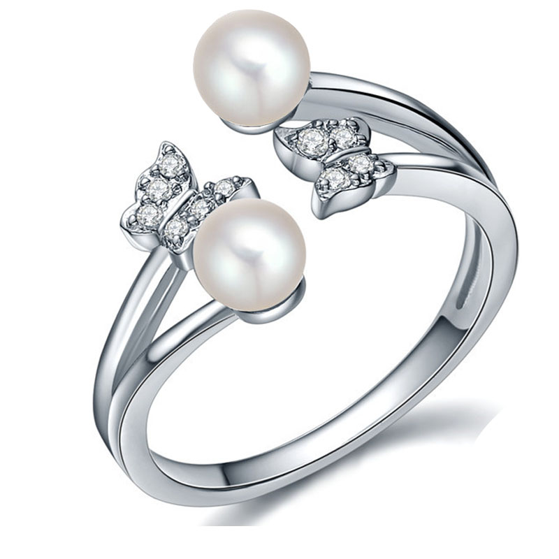 925 Sterling Silver Pearl and Butterfly with White...