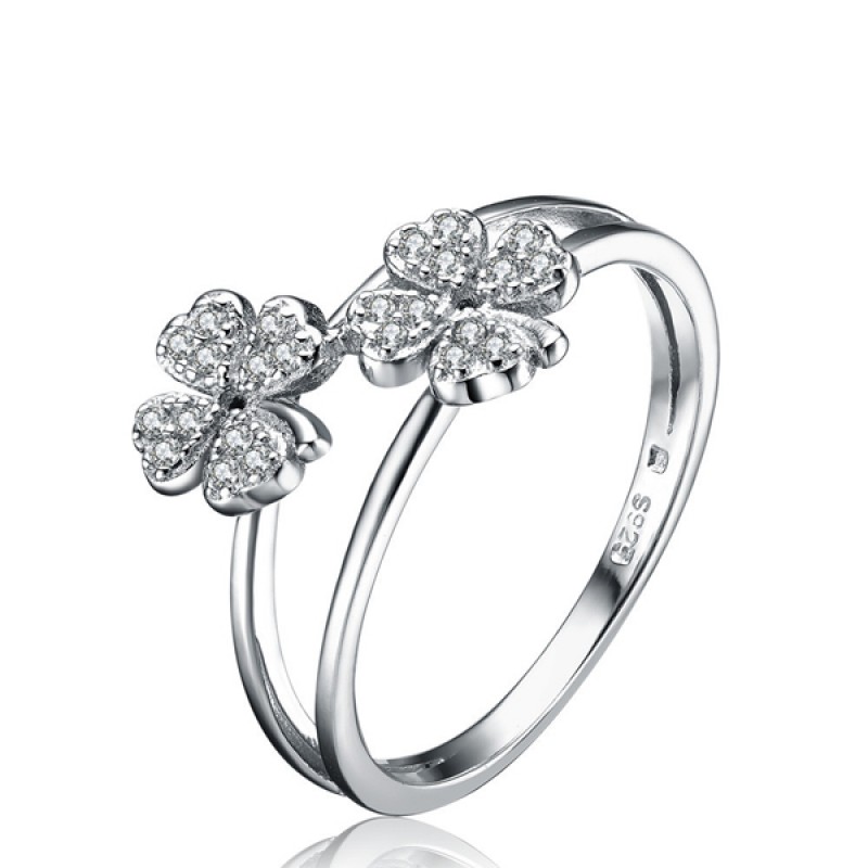 FINEFEY Sterling Silver Clover Motif Zirconia Ring...