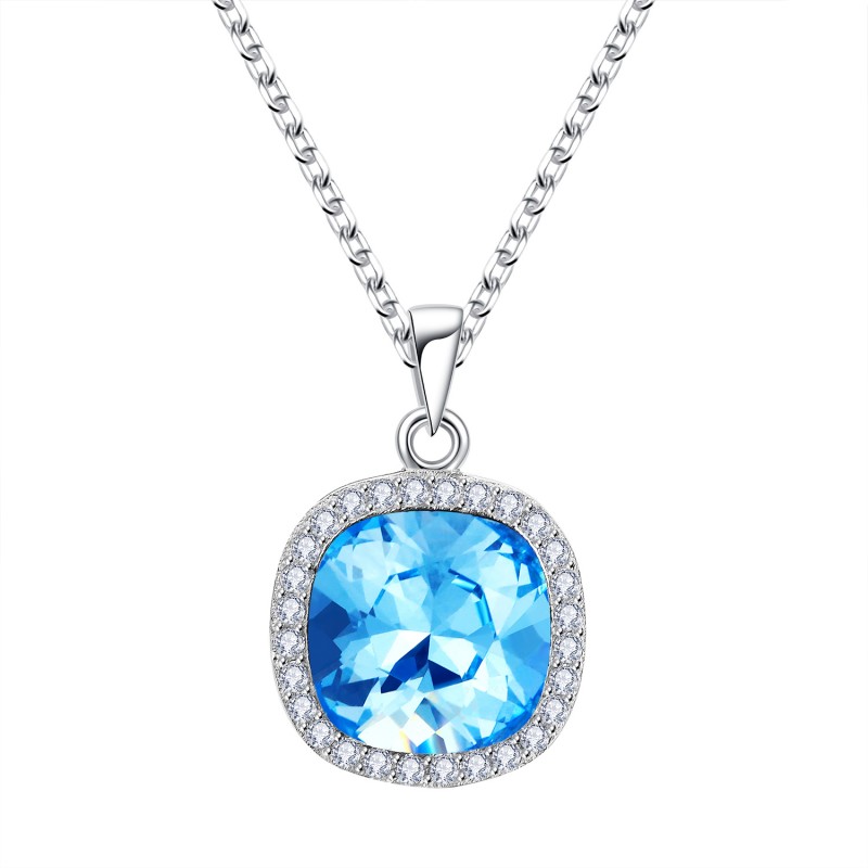 FINEFEY Swarovski Necklaces for Women Aquamarine B...