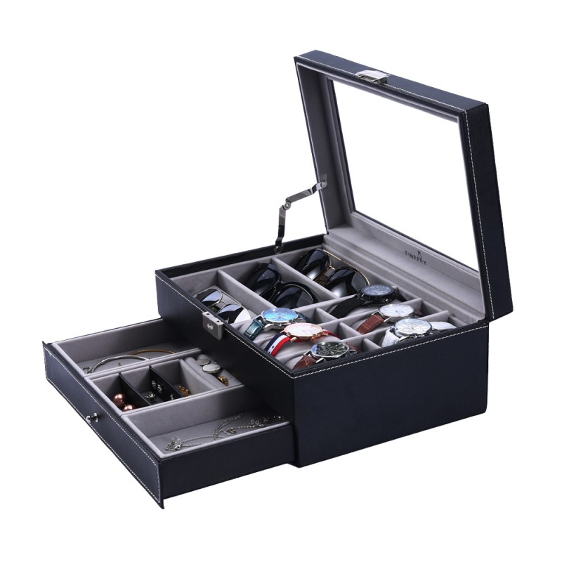 FINEFEY Watch Box Display Organizer for Men Glass ...