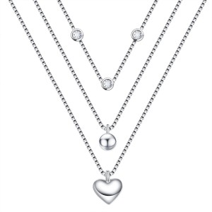 FINEFEY Sterling Silver 3 Layers Heart Necklace wi...