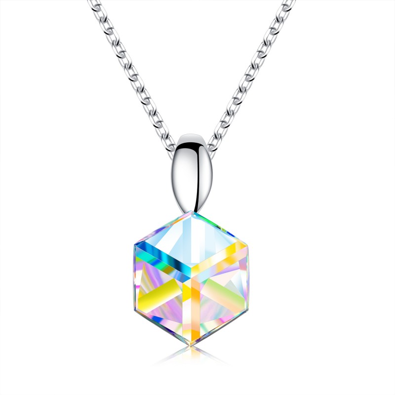 FINEFEY Sterling Silver AB Cube Swarovski Necklace...