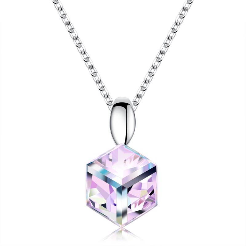  FINEFEY Sterling Silver VL Cube Swarovski Necklac...