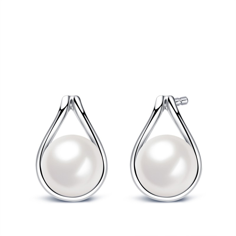 FINEFEY Sterling Silver with  Drop Pearl Earring S...