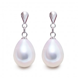 FINEFEY Sterling Silver Pear Pearl Earrings Dangle For Women  8.5mm
