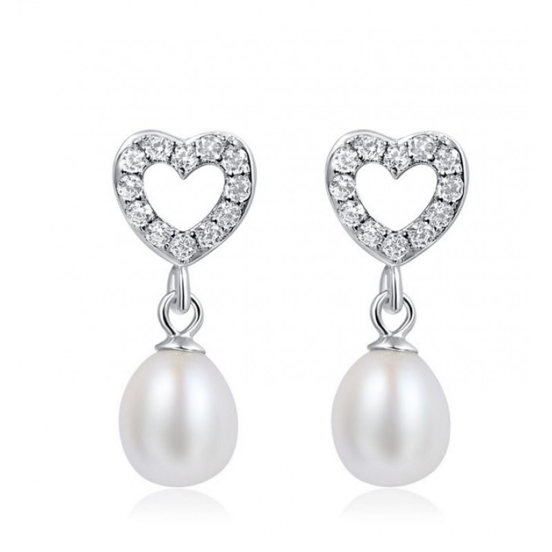 FINEFEY Sterling Silver Pearl with cubic CZ Heart ...
