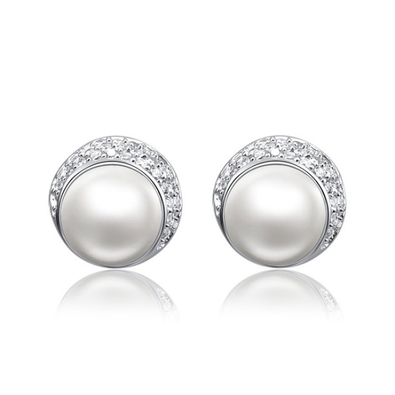 FINEFEY Sterling Silver Cubic CZ Round Pearl Earri...