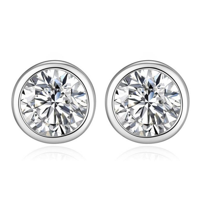 FINEFEY 925 Sterling Silver Round CZ  Earrings Stu...