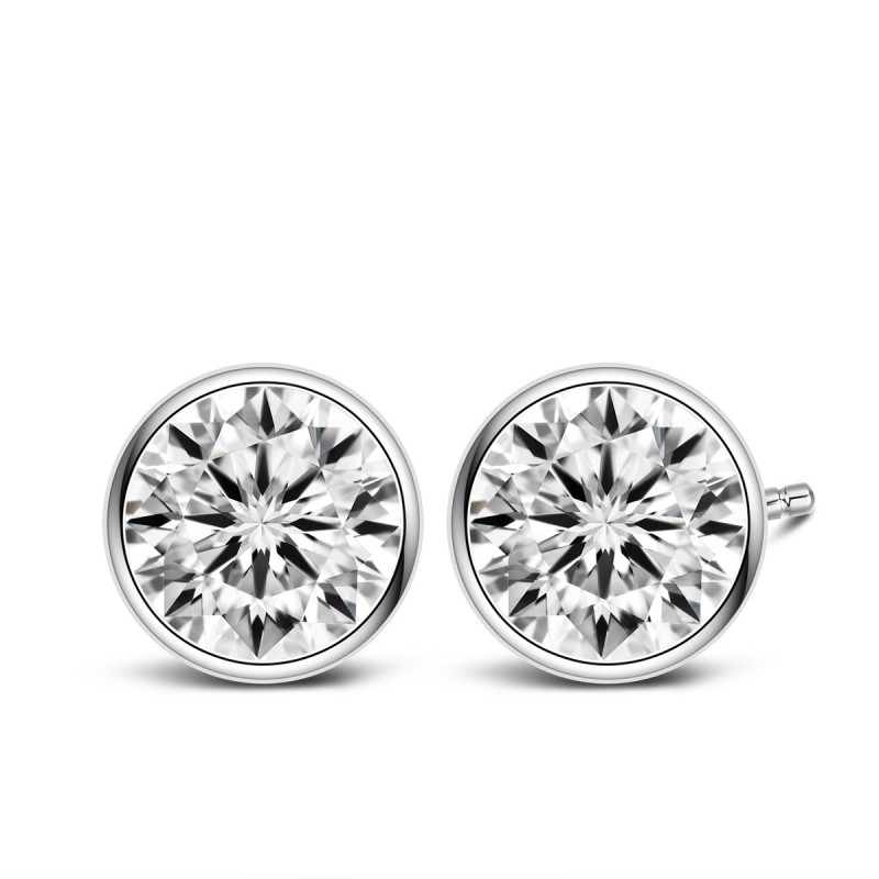 FINEFEY 925 Sterling Silver Round CZ Earrings Stud...